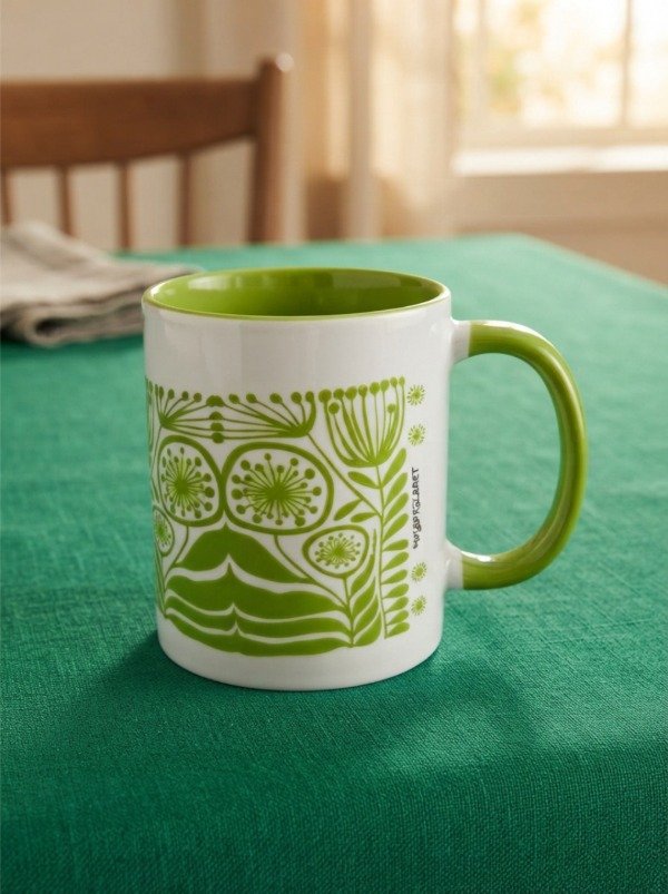 Producto - Taza Verde Perico / Florcitas Diente de León - 0
