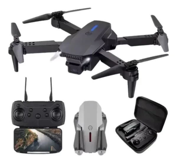 Producto - MINI DRONE E88 PLEGABLE CON CAMARA FULL HD WIFI NEGRO CON NARANJA