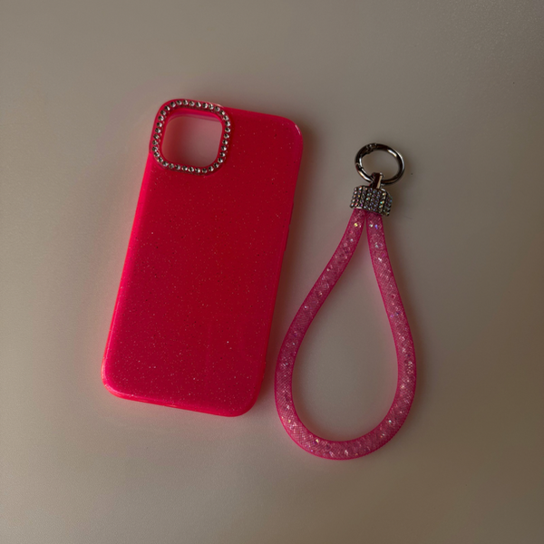 Producto - CASE GLITTER + STRAPP FUCSIA