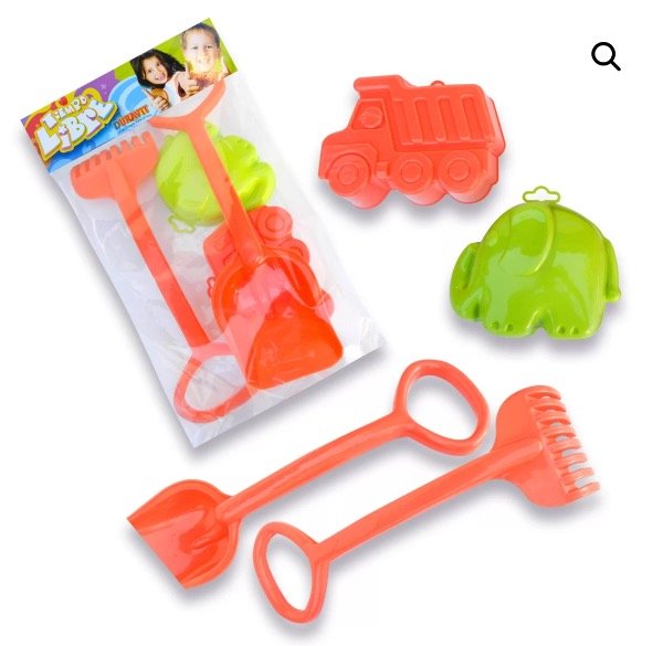 Producto - PALA Y RASTRILLO MEDIANO CON 2 MOLDES GRANDES COD 535