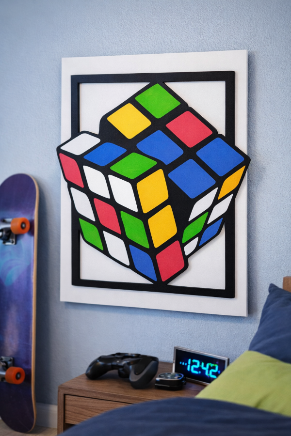 Producto - Cuadro Bicapa Cubo Rubik realizado en MDF 3 mm