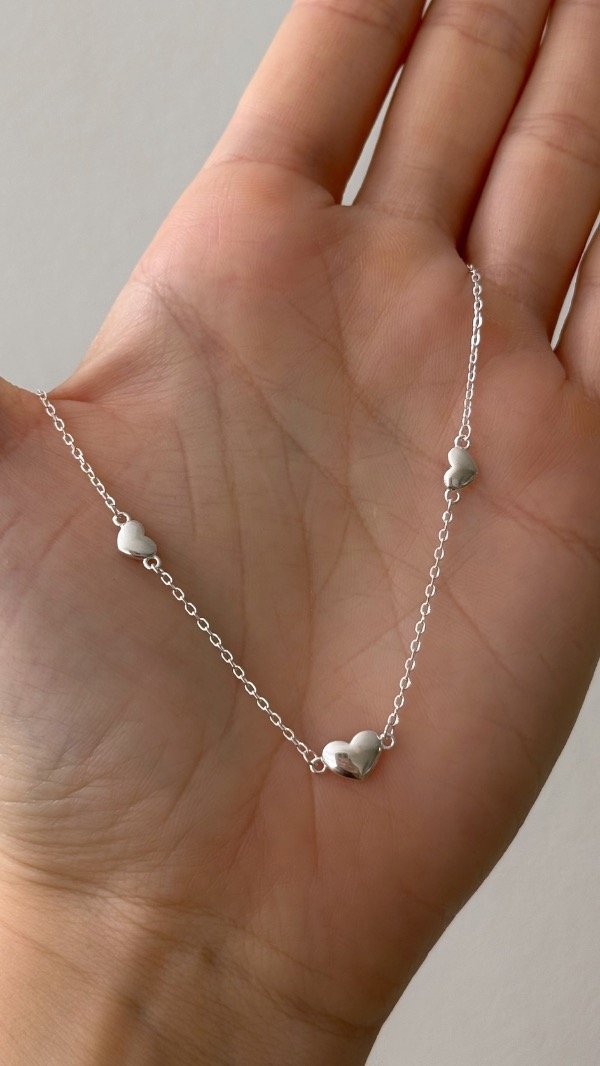 Producto - Choker 38 a 40cm tres corazones lisos P925 - 1