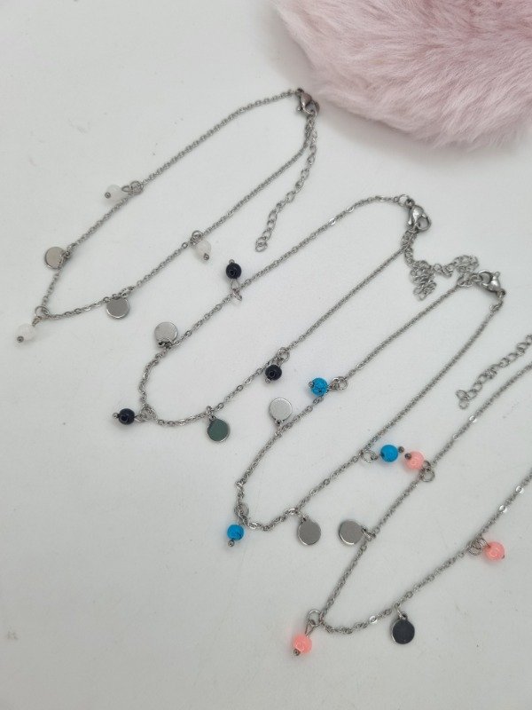 Producto - Pulsera tobillera acero quirurgico bolitas color circ plat liso