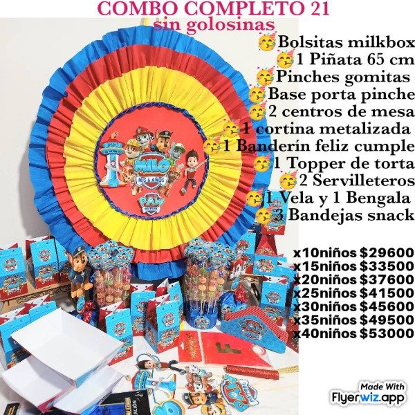 Producto - Combo completo 21 paw Patrol sin golosinas