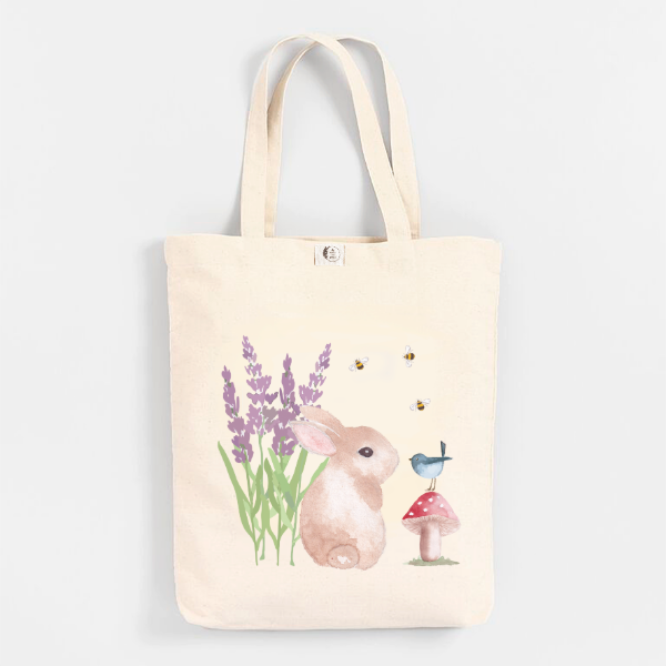Producto - Tote bag Conejo con pajarito y Lavandas