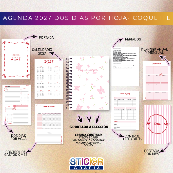 Producto - Agenda 2027 Dos Días por Hoja Coquette
