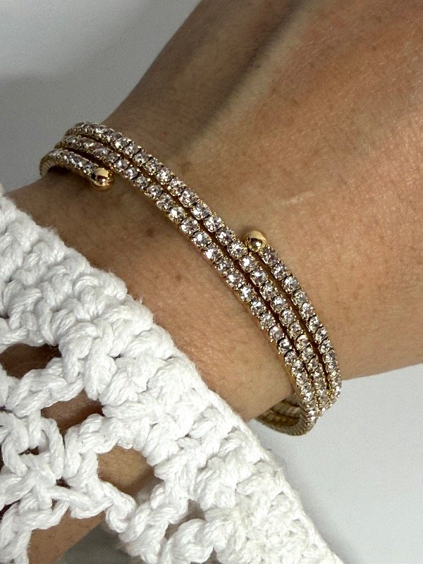 Producto - PF0035 Pulsera strass triple flexible dorada