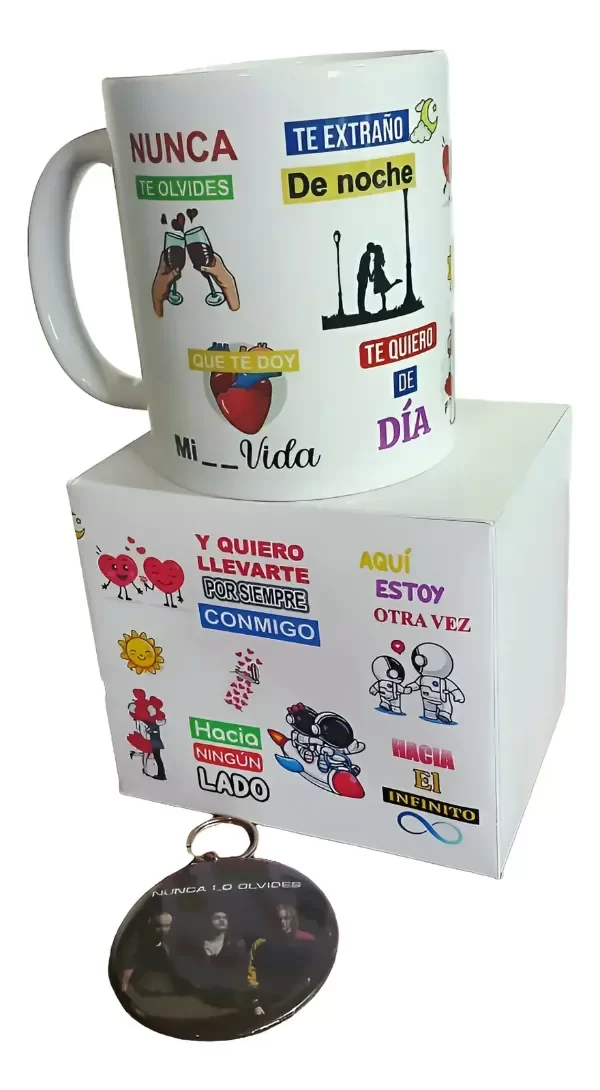 Producto - Taza de cerámica Airbag - Nunca lo olvides fondo blanco o lila + caja y llavero