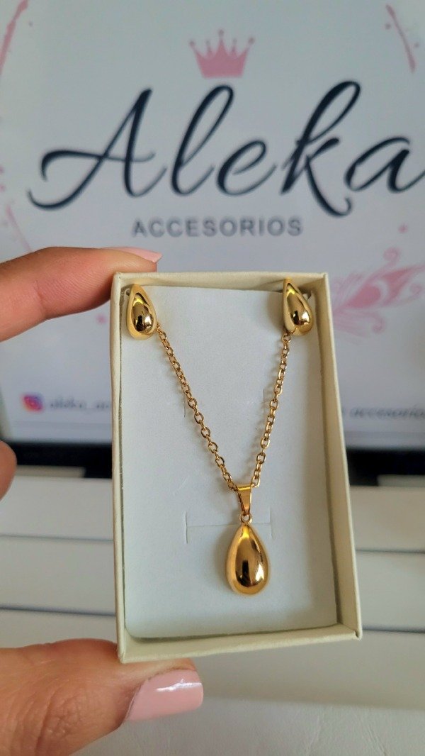 Producto - Conjunto gota de acero dorado - 0