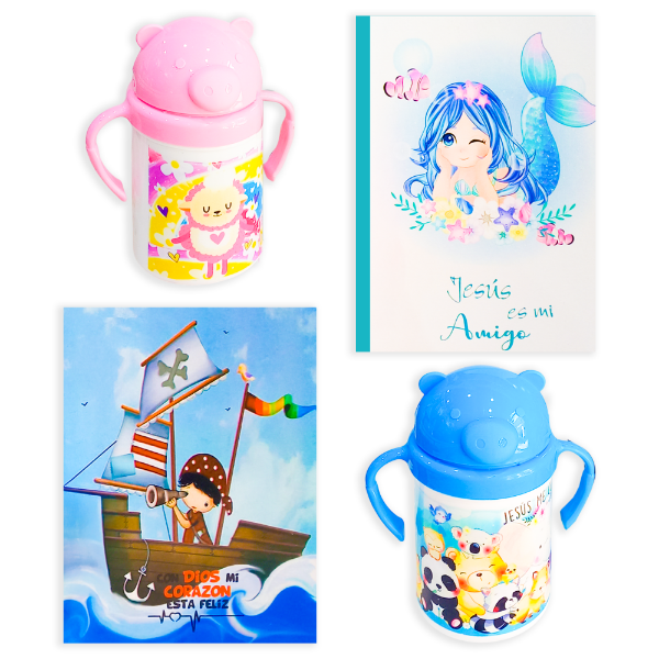 Producto - Kit Infantil 005 Cantimplora + Cuaderno Arochado A5