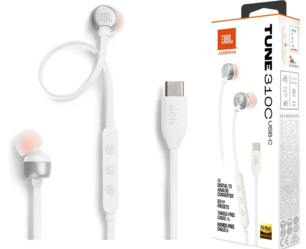 Producto - Auriculares JBL con Cable, Control De Volumen Tune 310c USB-C Blanco ORIGINAL!! - 0