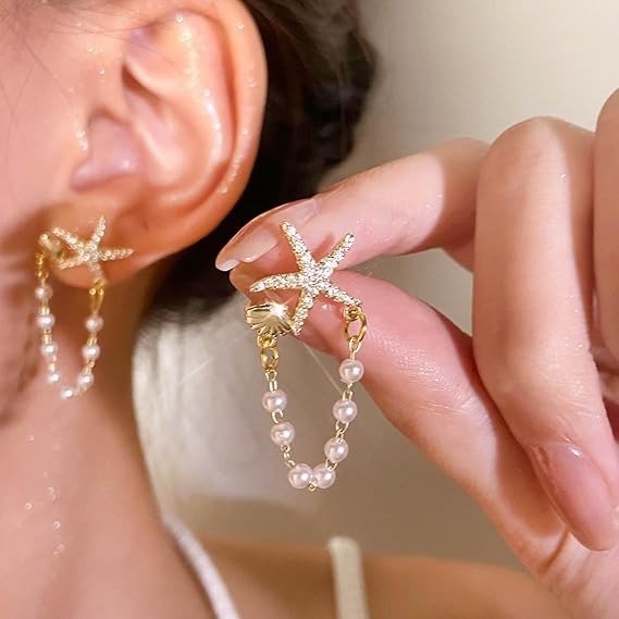 Producto - Aros Estrella de mar con perlas - Acero