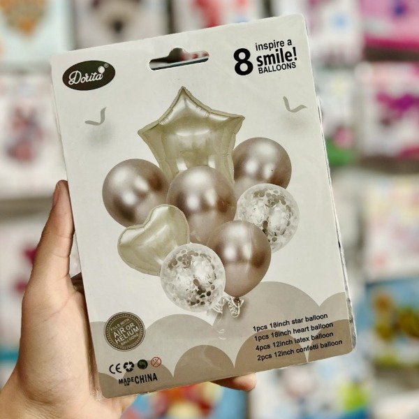 Producto - Set de globos PLATEADO / Estrella corazón 8 pcs