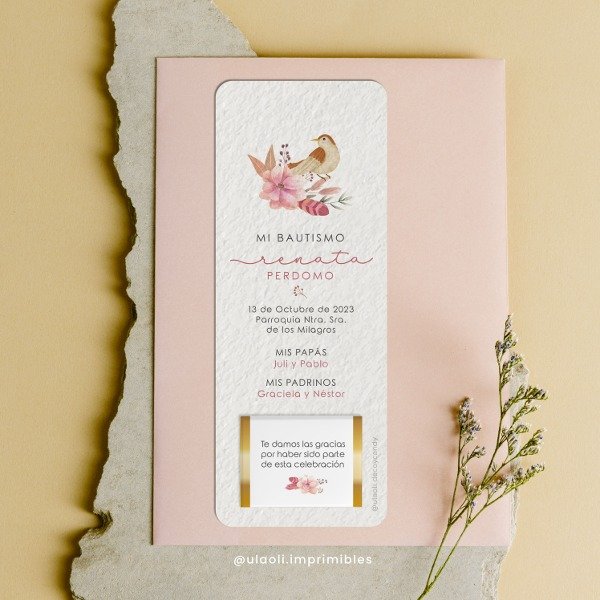 Producto - Estampitas Imprimibles Bautismo Niña "Bird"