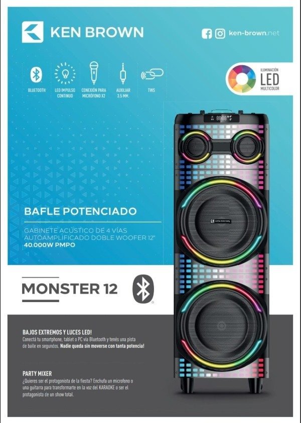 Producto - PARLANTE TORRE KEN BROWN MONSTER 12" 2X12 40.000W PMPO