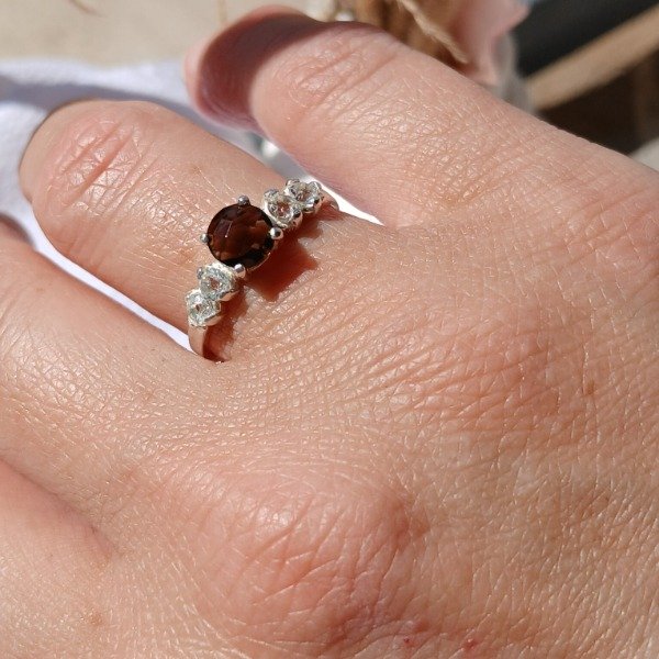 Producto - Anillo plata 925 Cuarzo ahumado y Topacio claro n17 - 1