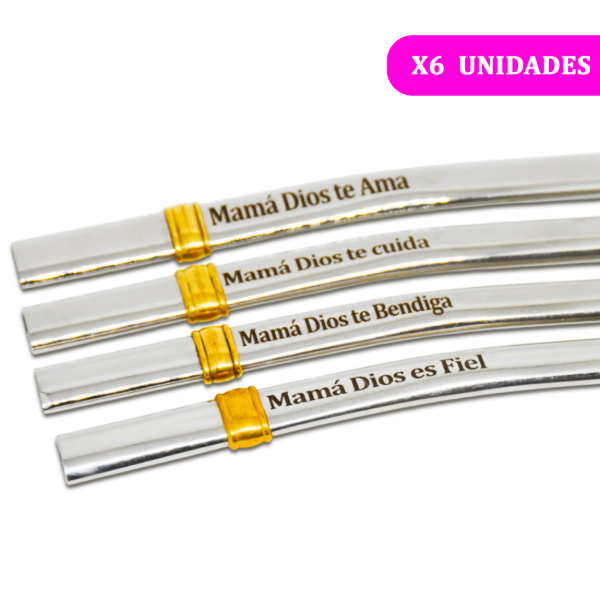 Producto - PROMO MAMÁ Bombilla Plana De Acero Grabada (PACK X6 UNIDADES)
