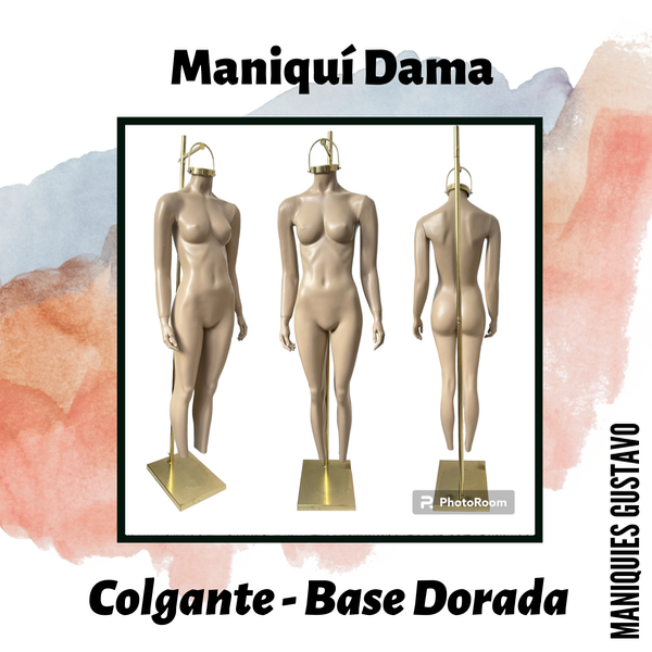 Producto - Maniquí Dama fibra de vidrio Colgante base Dorada - 0