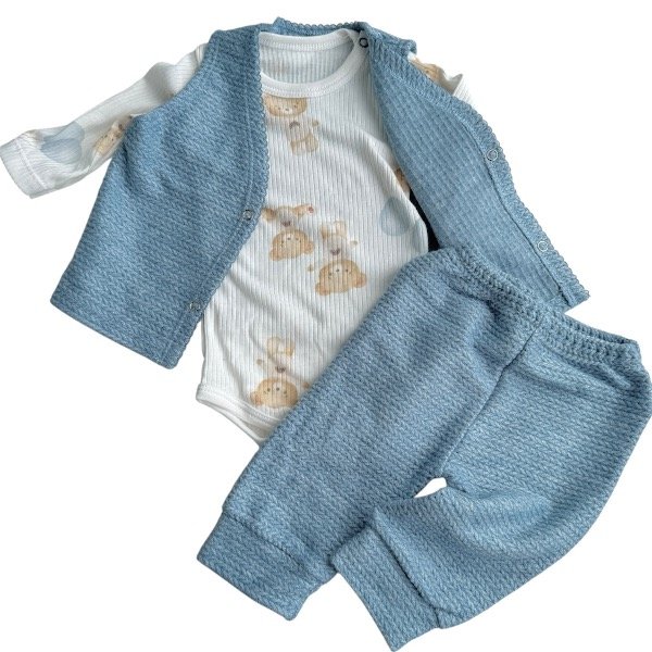 Producto - Conjunto trenzado chaleco- pantalón-body celeste