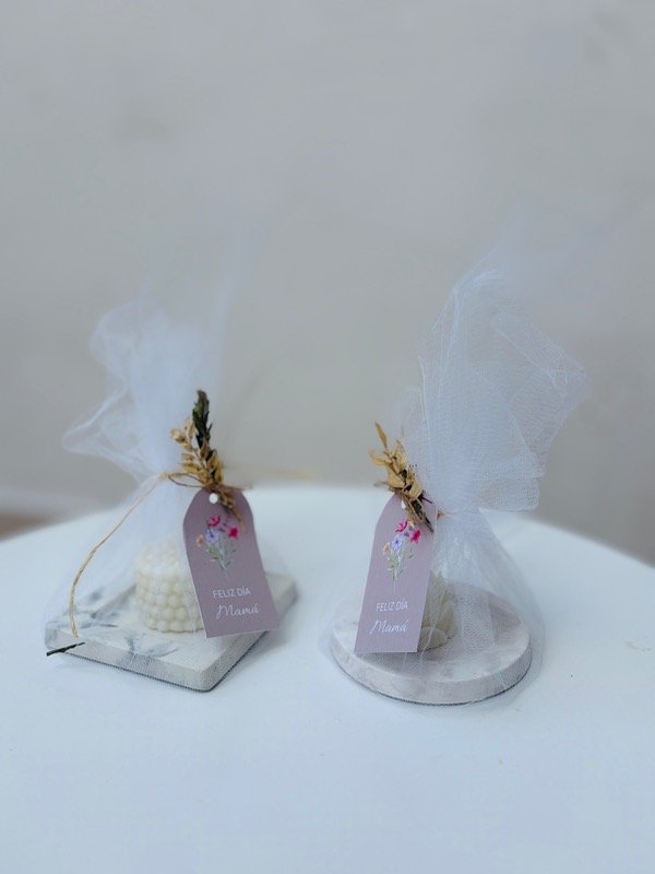 Producto - Kit Vela decorativa + Bandeja de cemento blanco chica