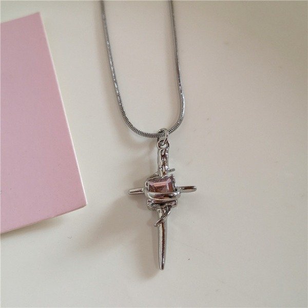 Producto - Collar Cadena Cruz Pink Y2K