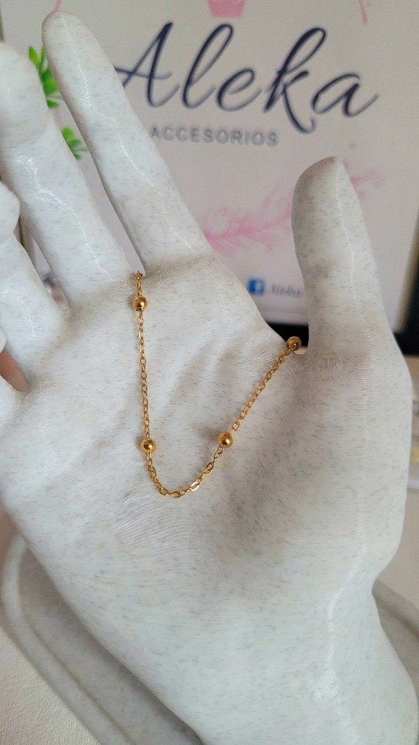 Producto - Pulsera(4.0mm)espejito con bolitas de acero dorado - 2