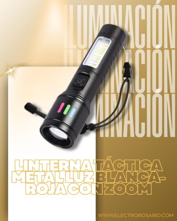 Producto - Linterna Tactica Metal Luz Blanca - Roja Con Zoom