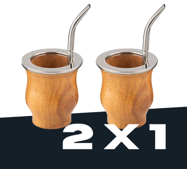 Producto - 2X1 - Mate Algarrobo Boca Ancha Virola De Acero Inox + Pico Loro
