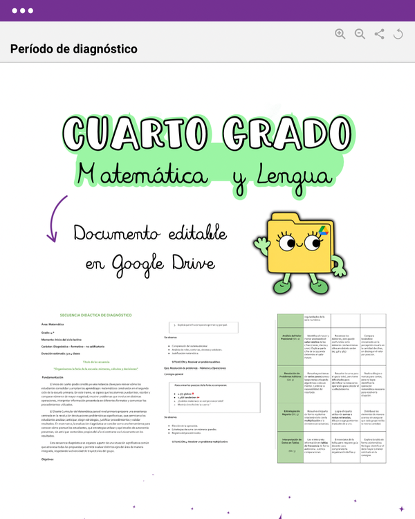 Producto - PERÍODO DIAGNÓSTICO: MATEMÁTICA Y LENGUA - CUARTO GRADO