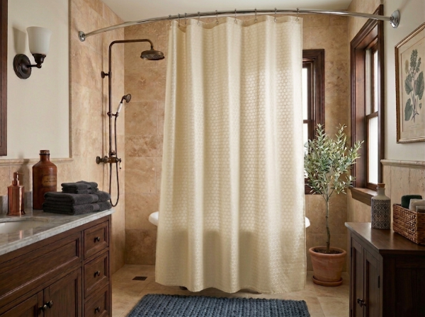 Producto - CORTINA DE BAÑO IMPERMEABLE ANTIHONGOS 3D MANTECA