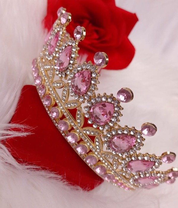 Producto - Tiara Strass metal alto 6,5 cm  Lujo rosa