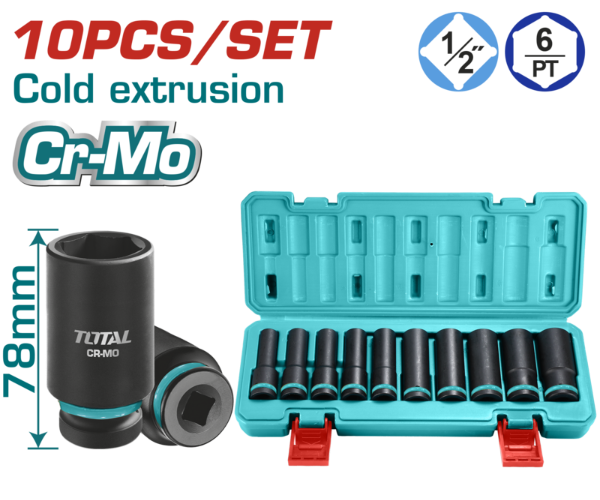 Producto - JUEGO DE LLAVES TUBO DE IMPACTO 1/2PULG LARGOS 78MM (10 PZS) - TOTAL