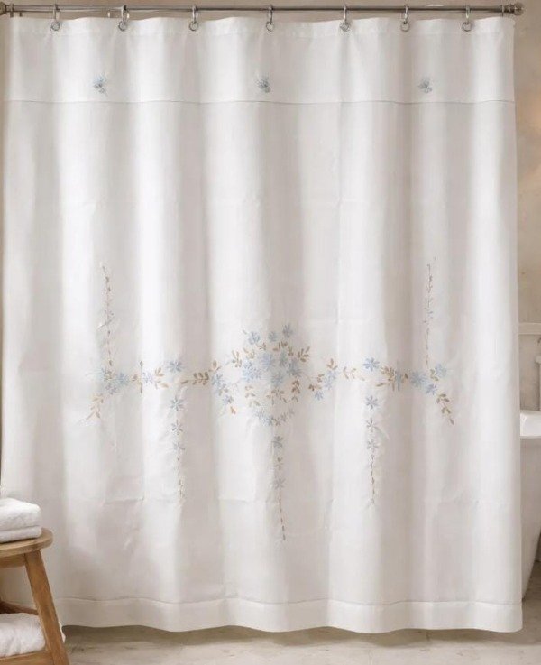 Producto - Cortina Teflon Bordada con Cintas celeste