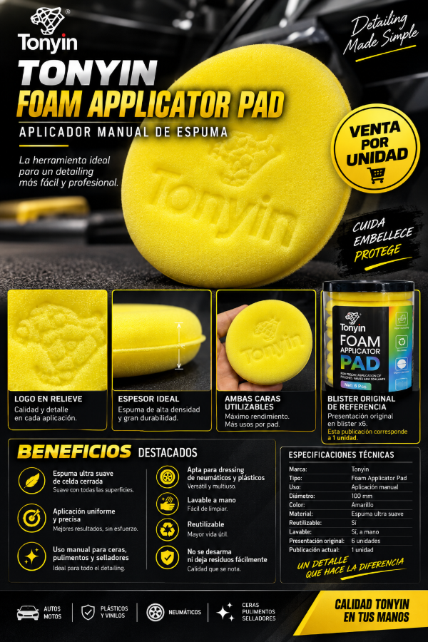 Producto - Pad Aplicador De Espuma Tonyin 100mm Para Ceras, Selladores Y Dressing - 0