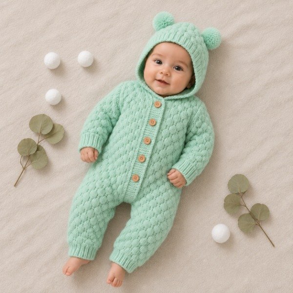 Producto - Enterito "Osito"para bebés - 1 a 3 meses - Verde claro