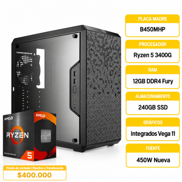 Producto - PC GAMER STARTER AMD RYZEN 5 3400G 12GB 240GB - 0