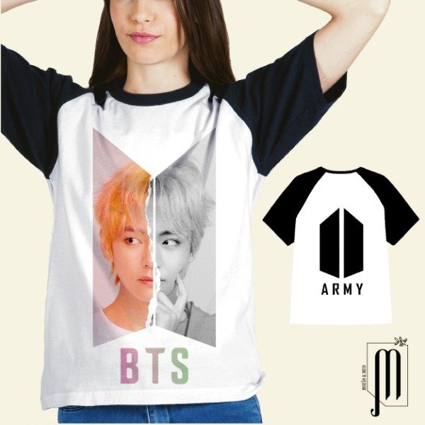 Remera blanca unisex BTS Tae V doble estampa