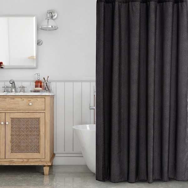 Producto - CORTINA DE  BAÑO TEFLONADA ESTAMPA GLITTER EFECTO BRILLO NEGRO