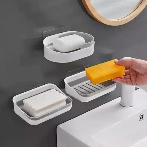 Producto - Jabonera Adhesiva De Pared Escurridor Blanco Gris Plástico