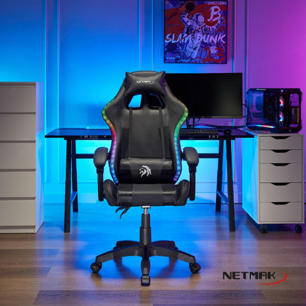 Producto - Silla gamer -iluminacion RGB -apoyabrazos -5 ruedas 50mm -respaldo reclinable -