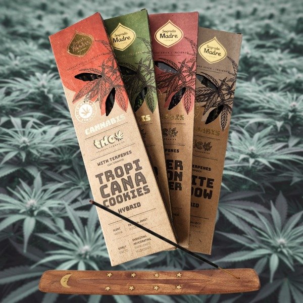 Producto - Sahumerios Sagrada Madre CANNABIS Pack 4 Cajas De 6 unidades y Porta Sahumerio
