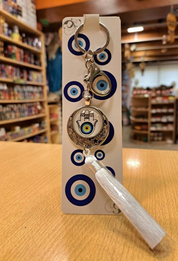Producto - Llavero de Vidrio Ojo turco con flecos N 4