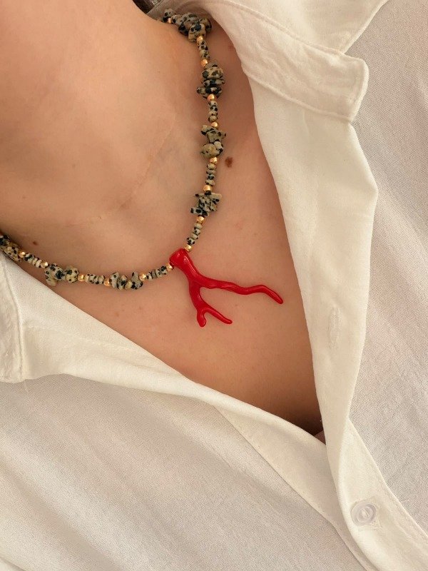 Producto - Collar Jaspe Dálmata - Coral - 0