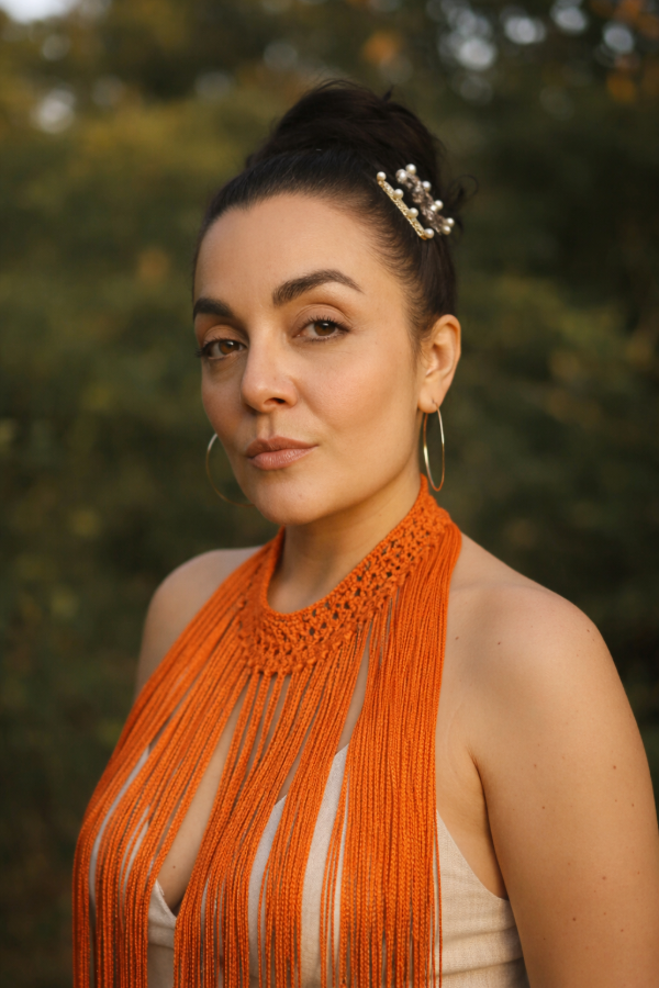 Producto - Collar De Flecos De Seda Recto Naranja