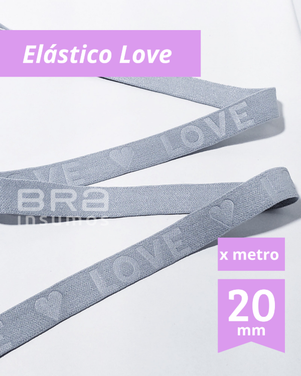 Producto - Elástico 20 mm con Relieve "Love" - Gris [Cintura, Bajobusto, Bretel] (x Metro) - 0
