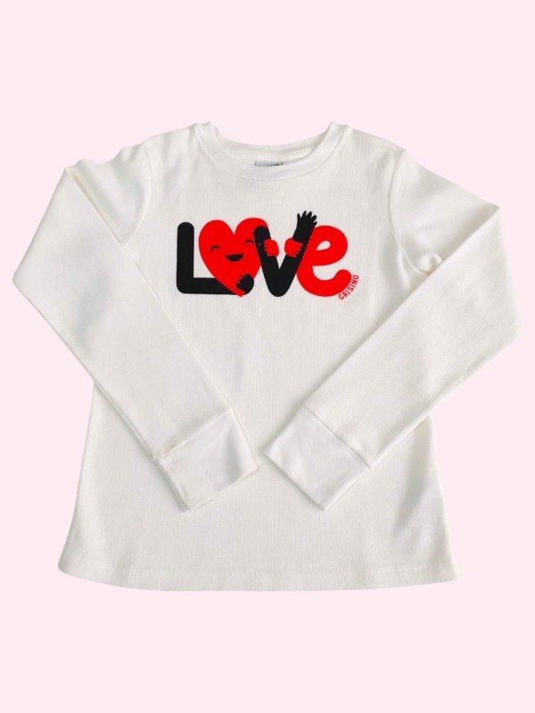 Producto - Remera manga larga tela panal color crudo LOVE Grisino 9/10 años