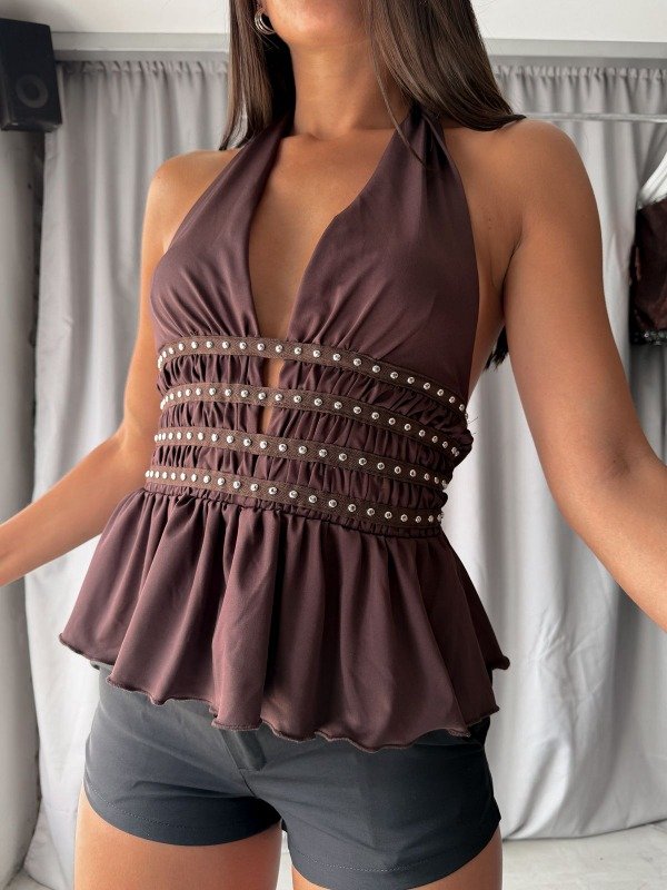 Producto - Top con tiras para atar frunce en cintura -  CHOCO importada