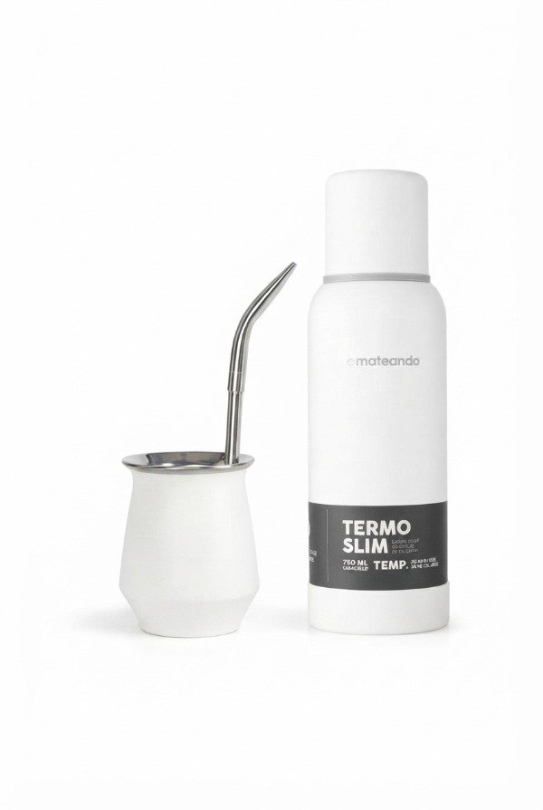 Producto - MATE ACERO TERMICO + TERMO MATEANDO SLIM 750 ML. - BLANCO