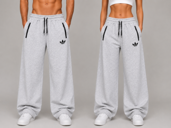 Producto - Pantalón Recto tipo Baggy Unisex Gris 3 Tiras