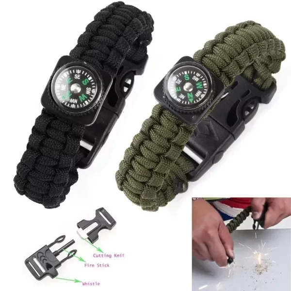 Producto - PULSERA SUPERVIVENCIA PEDERNAL BRUJULA SILBATO PARACORD 5 EN 1